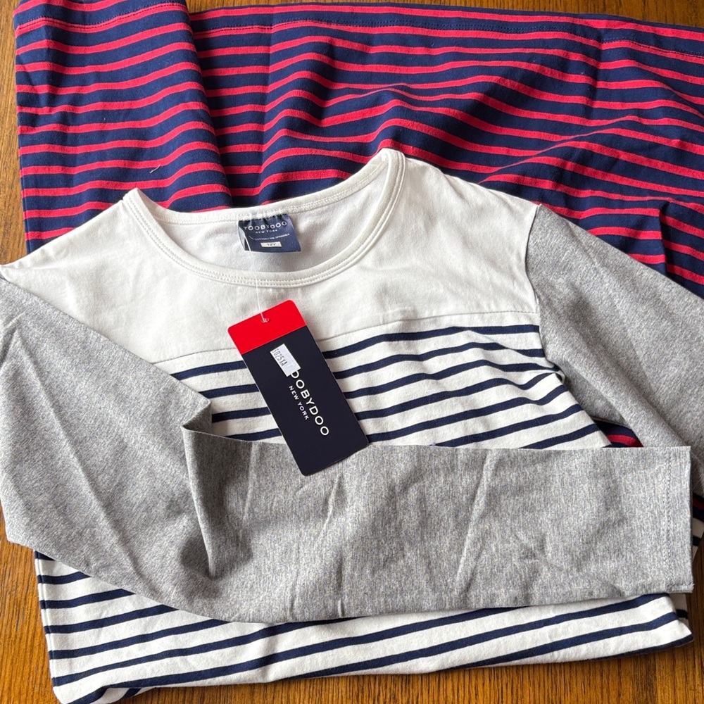 Toobydoo Kids Long Sleeve Dress - Navy and Gray Stripes